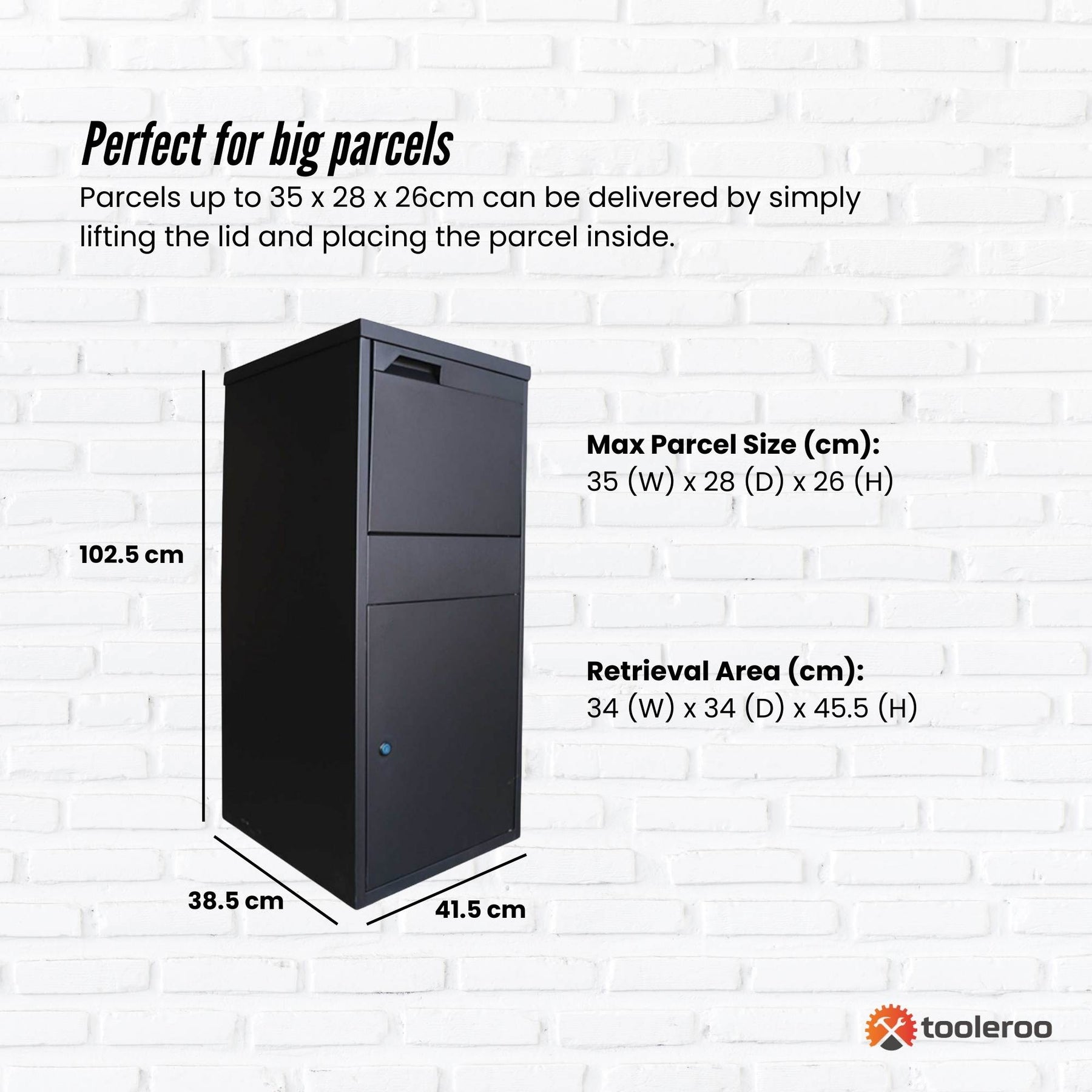 Lockable Parcel Delivery Box - Galvanised Steel, 41.5x38.5x102.5cm, Dual Access - SuperSaverAU - view 3