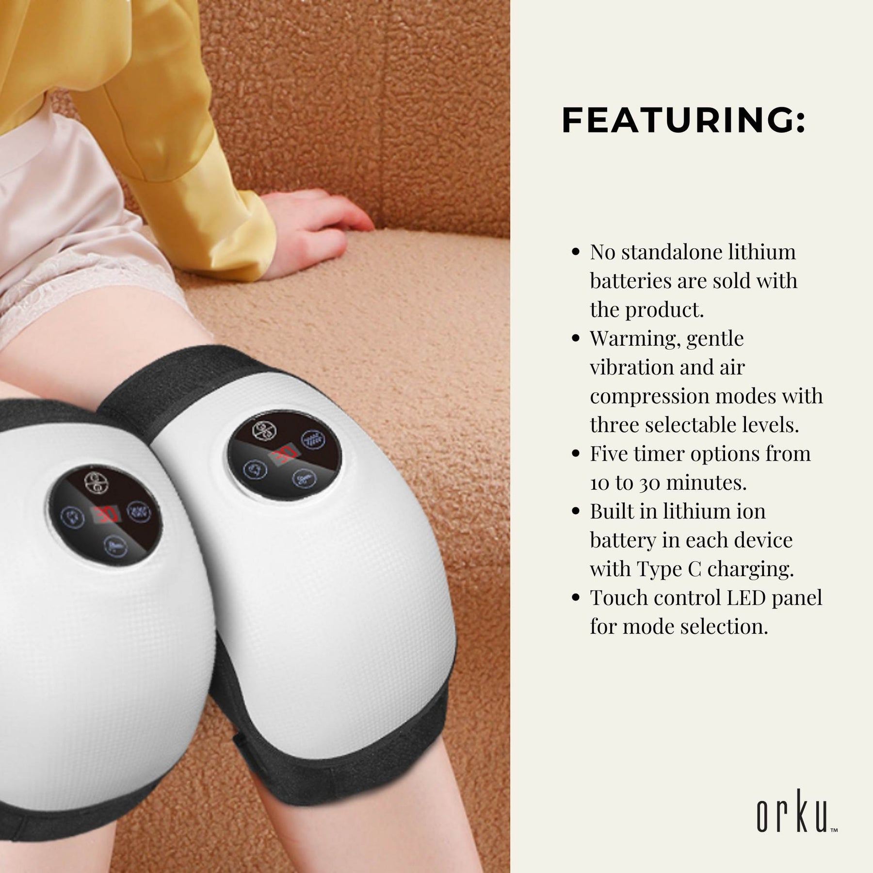Orku Rechargeable Electric Knee Massager with Air Compression, Heat & Vibration - SuperSaverAU - view 6