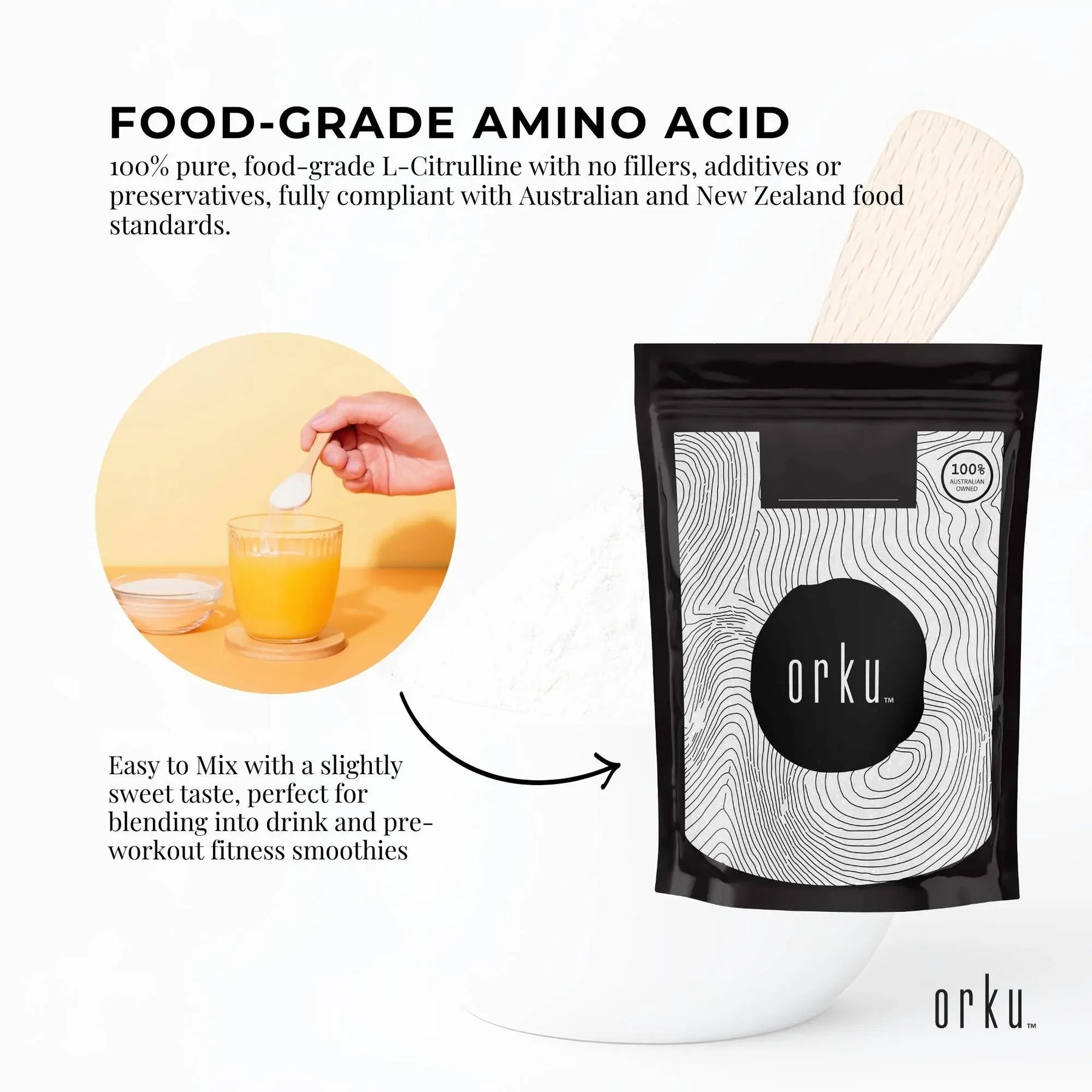 Orku L-Citrulline Powder 100g - 100% Pure Amino Acid for Active Lifestyle
