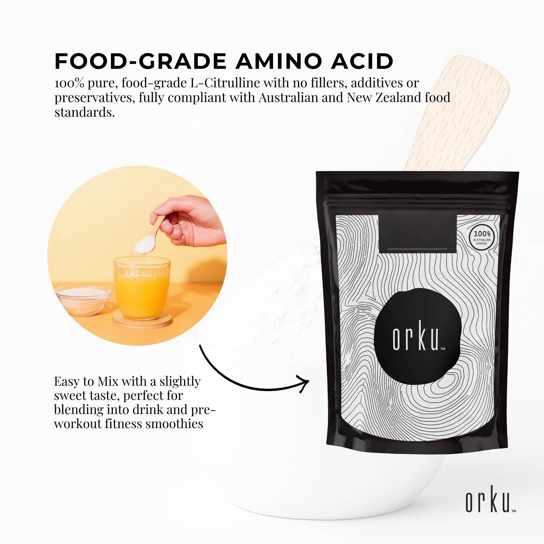 Orku L-Citrulline Powder 100g - 100% Pure Amino Acid for Active Lifestyle - SuperSaverAU - view 4