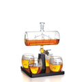 Premium Sailboat Glass Whiskey Decanter Set with 4 Globe Glasses - 1L