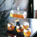 Premium Sailboat Glass Whiskey Decanter Set with 4 Globe Glasses - 1L