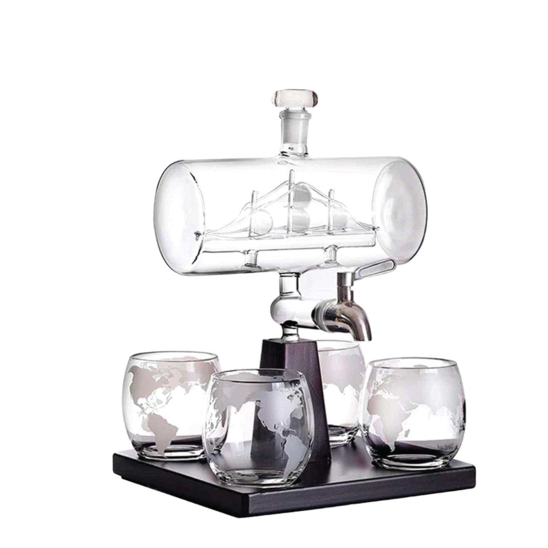 Premium Sailboat Glass Whiskey Decanter Set with 4 Globe Glasses - 1L