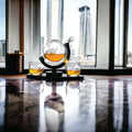 Whiskey Decanter Set 850ml - 2 Globe Glasses + Wooden Stand