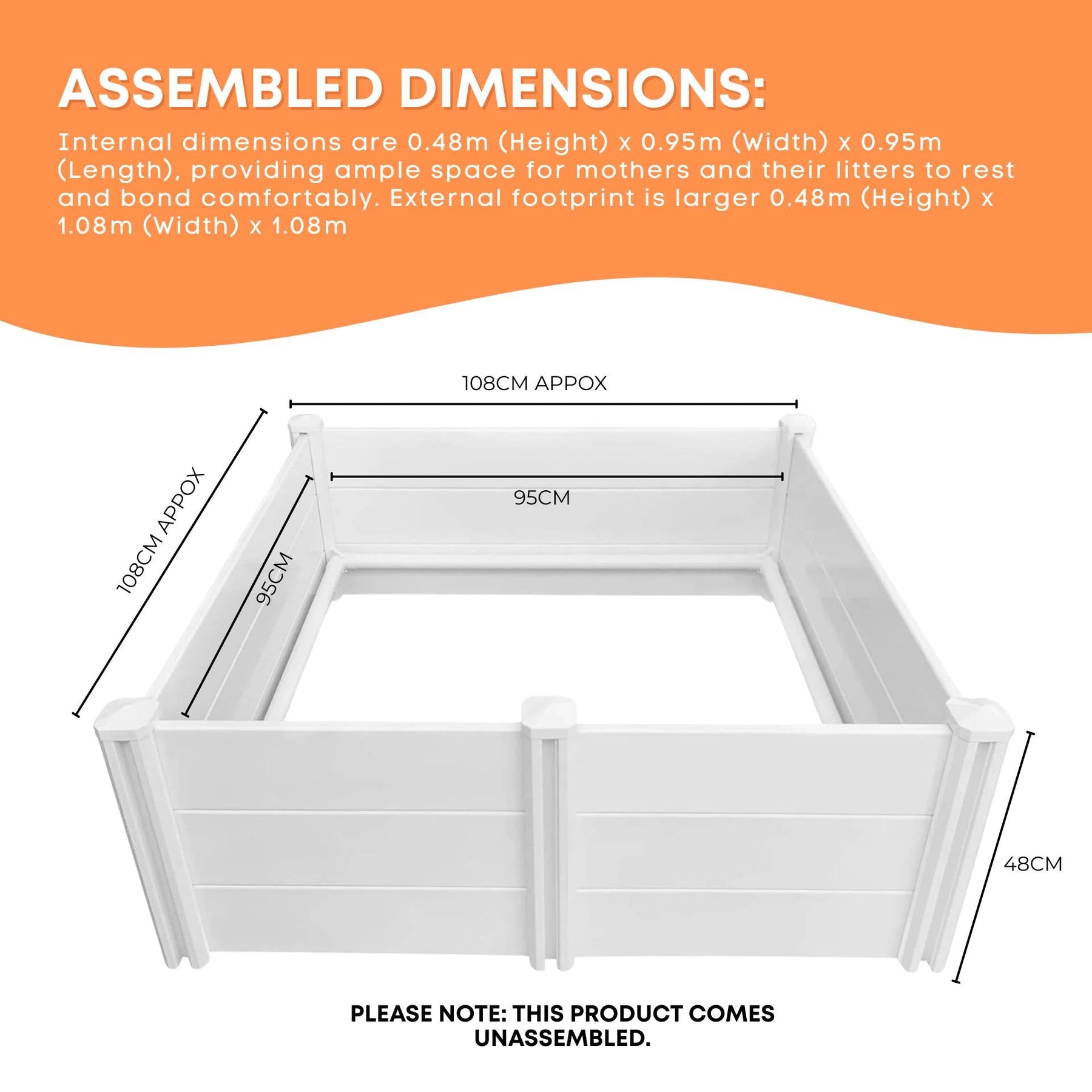 Rooster Farms PVC Whelping Box 0.95m x 0.95m x 0.48m - Safe & Easy Assembly - SuperSaverAU - view 7