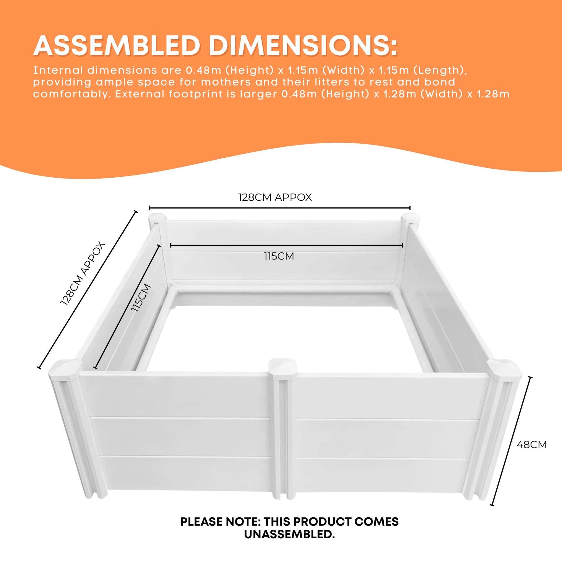 Rooster Farms PVC Whelping Box 1.15m x 1.15m x 0.48m - Safe Puppy Birthing Pen - SuperSaverAU - view 7
