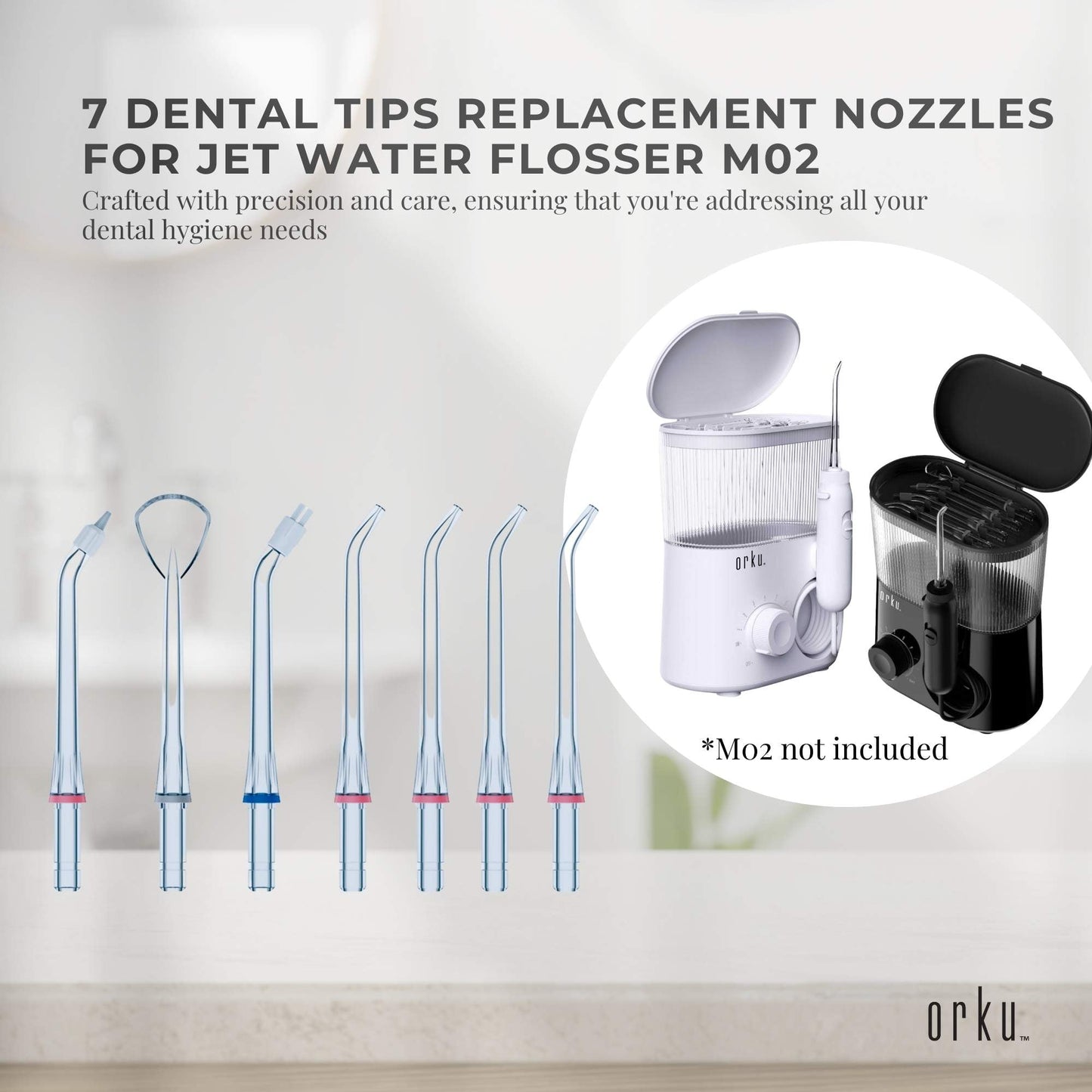 Orku 7 Dental Tips Replacement Nozzles for Water Flosser - Standard, Plaque, Orthodontic, Tongue Cleaner