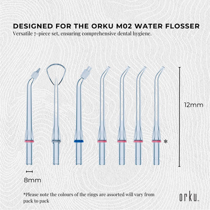 Orku 7 Dental Tips Replacement Nozzles for Water Flosser - Standard, Plaque, Orthodontic, Tongue Cleaner