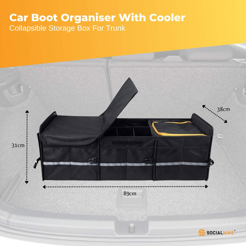 Car Boot Organiser with Cooler - 100L Capacity, Foldable, Black with Orange Trim - SuperSaverAU - view 2