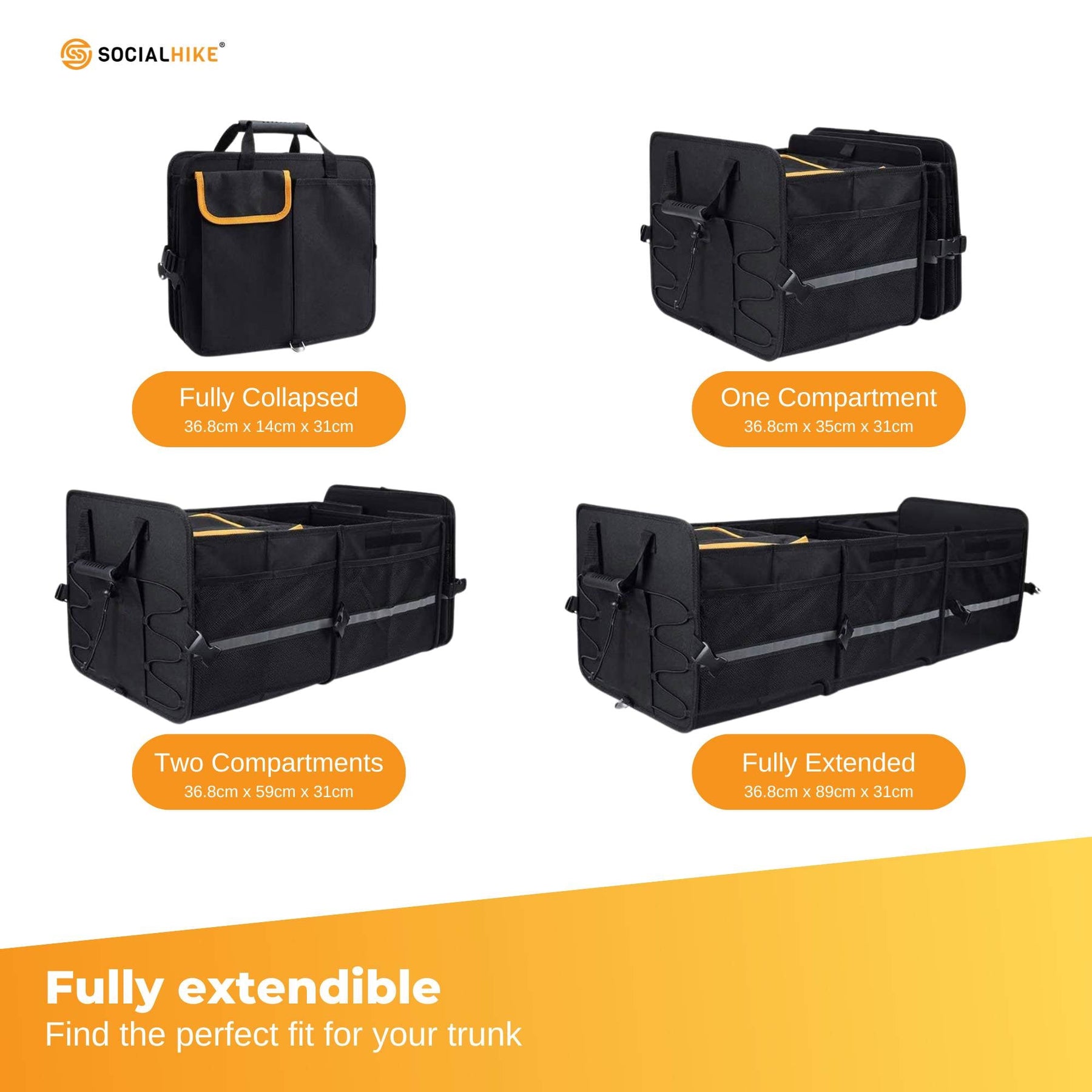 Car Boot Organiser with Cooler - 100L Capacity, Foldable, Black with Orange Trim - SuperSaverAU - view 4