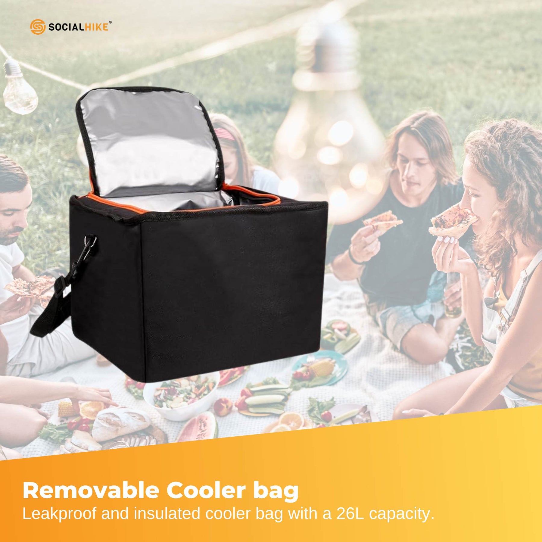 Car Boot Organiser with Cooler - 100L Capacity, Foldable, Black with Orange Trim - SuperSaverAU - view 6