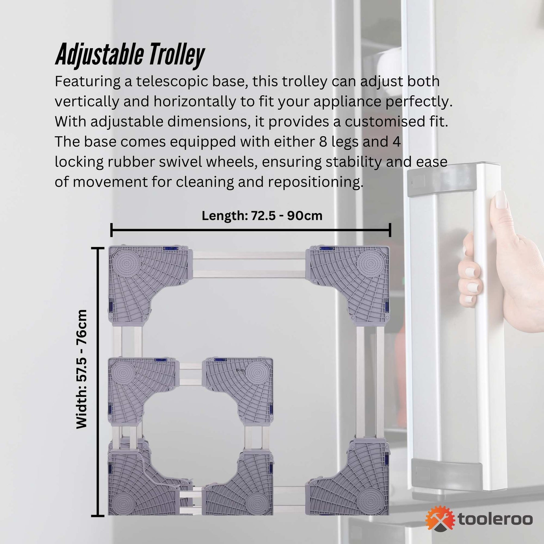 Adjustable Appliance Base Stand - Lock Wheel Trolley For Washing Machine Fridge - SuperSaverAU - view 4