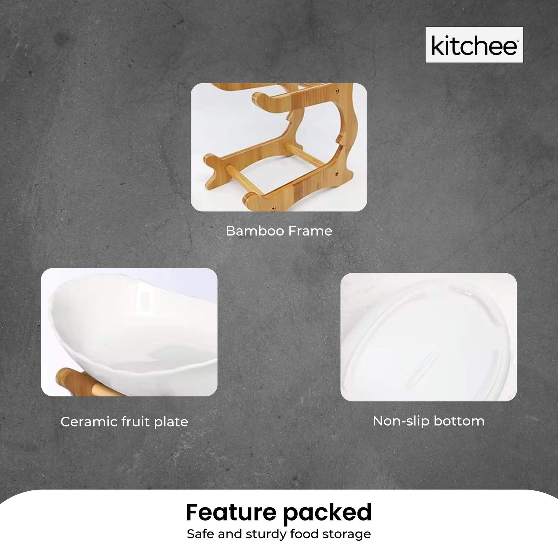 Premium 2-Tier Porcelain Fruit Bowl with Bamboo Stand - White