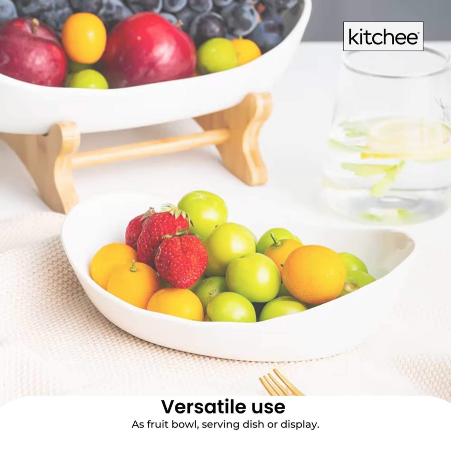 Three-Tier Serving Stand with Porcelain Bowls & Bamboo Frame - 3 Bowls - SuperSaverAU - view 1