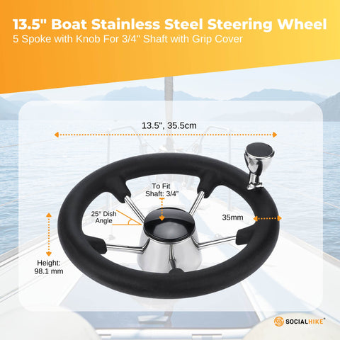 14" Boat Steering Wheel - Stainless Steel, 5 Spoke, Ergonomic Grip, Knob - SuperSaverAU - view 1