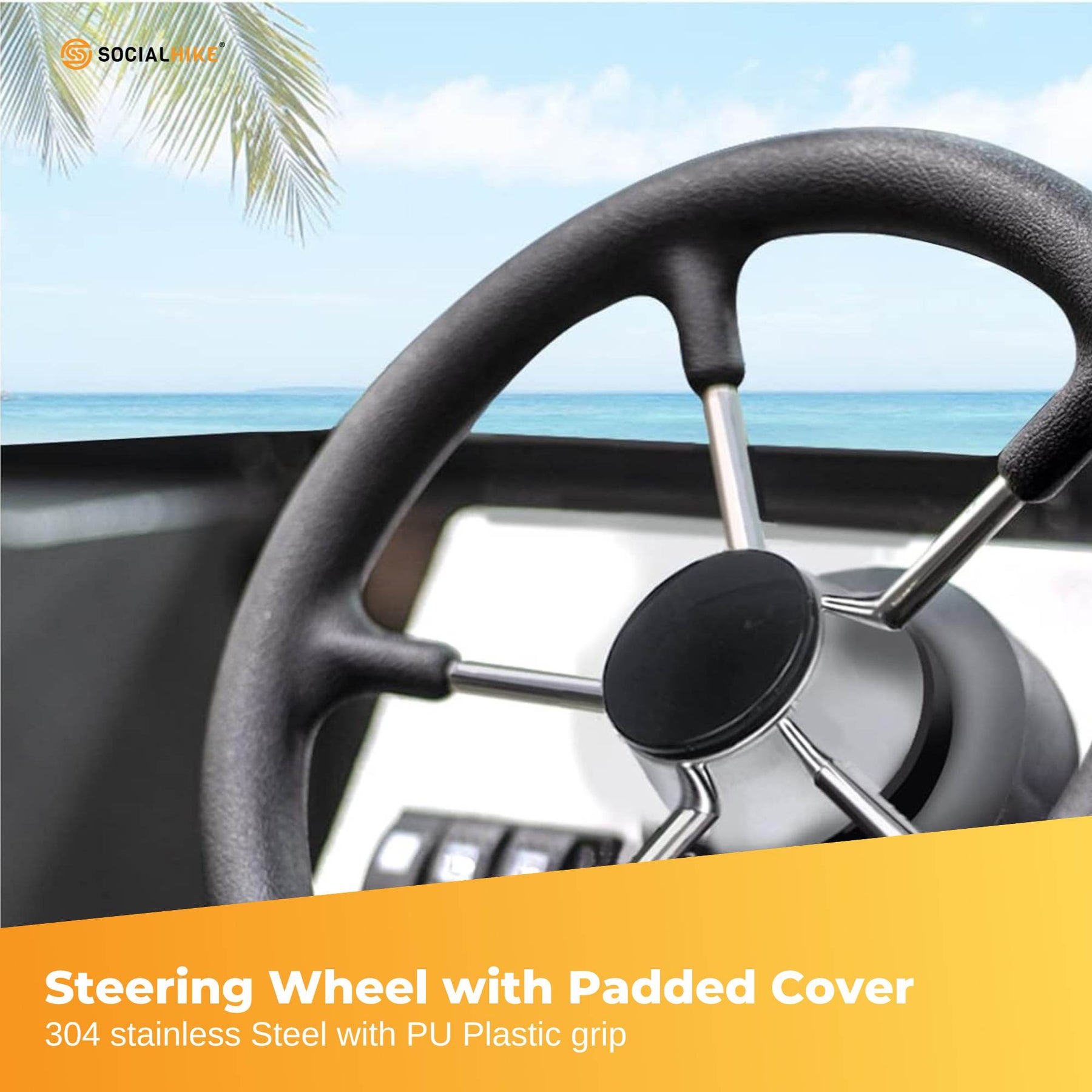 14" Boat Steering Wheel - Stainless Steel, 5 Spoke, Ergonomic Grip, Knob - SuperSaverAU - view 3