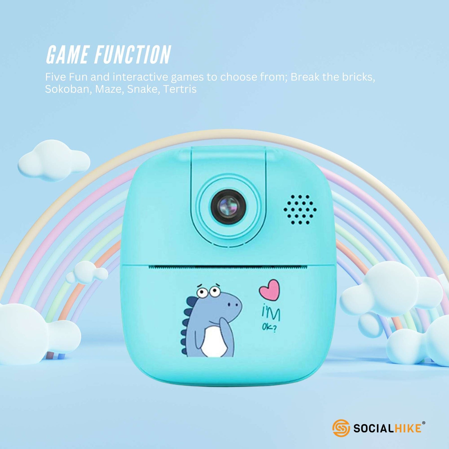 Premium Blue Kids Instant Print Camera with Video MP3 and Games