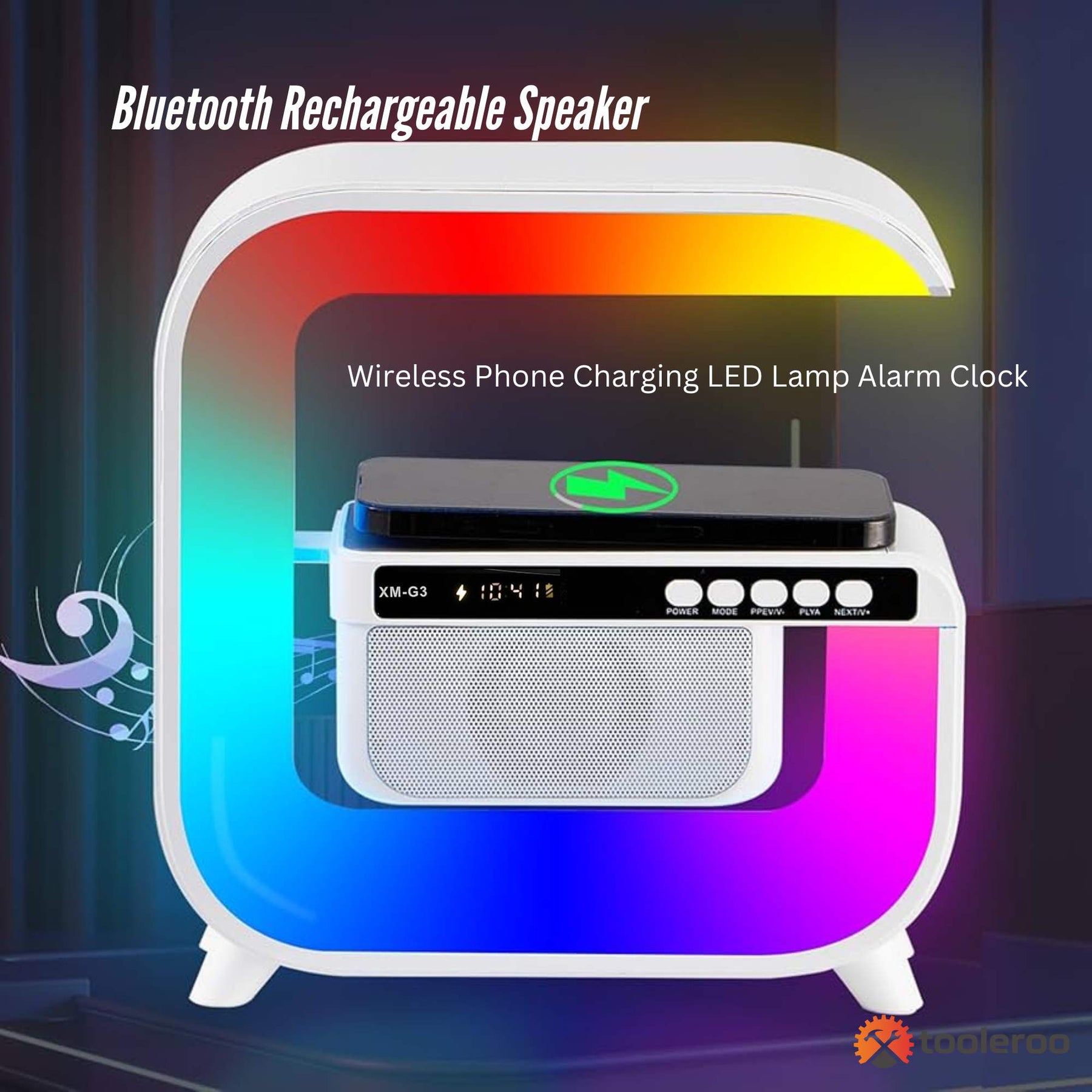 Premium Bluetooth Speaker with 15W Wireless Charger LED Lamp and Alarm Clock