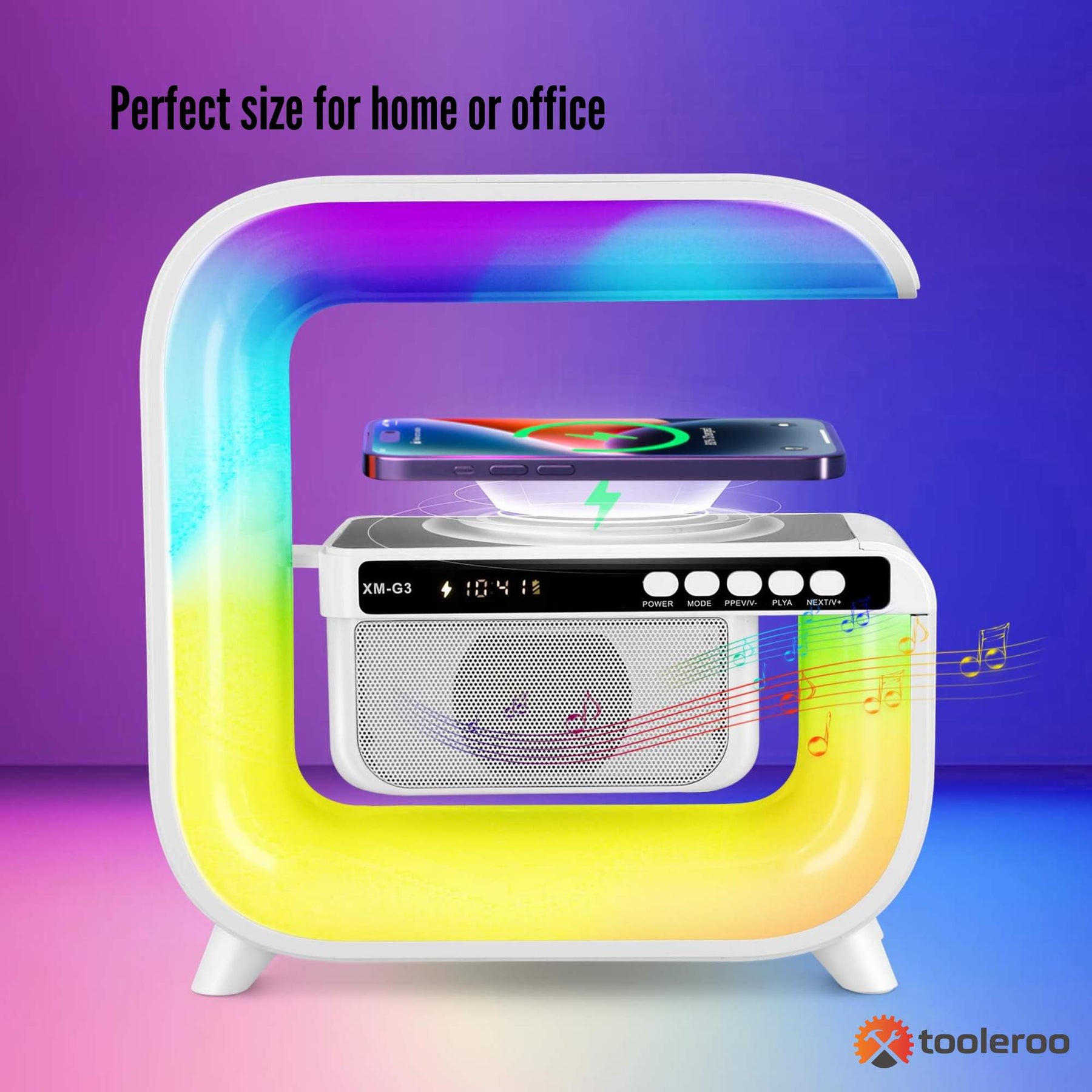 Premium Bluetooth Speaker with 15W Wireless Charger LED Lamp and Alarm Clock