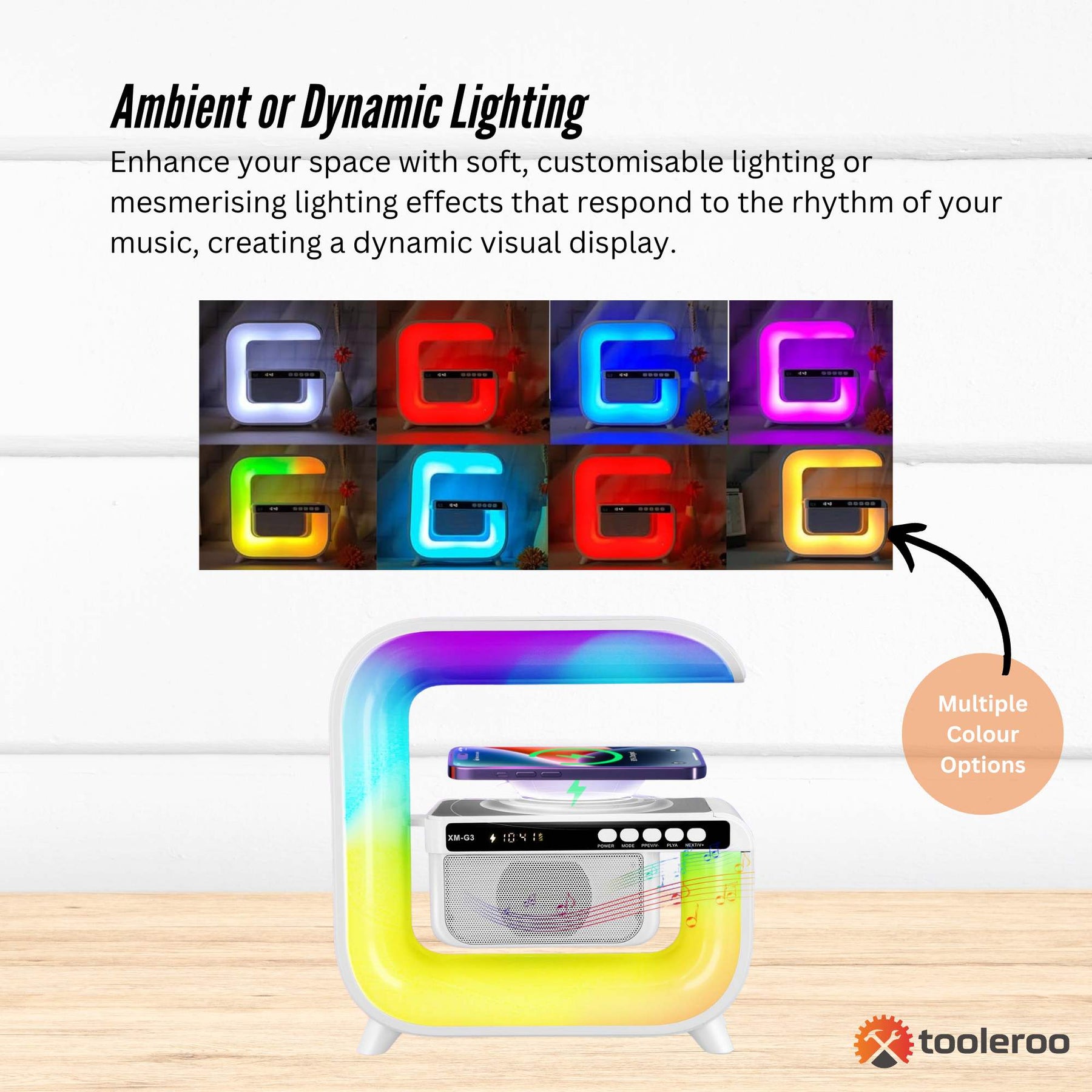 Premium Bluetooth Speaker with 15W Wireless Charger LED Lamp and Alarm Clock