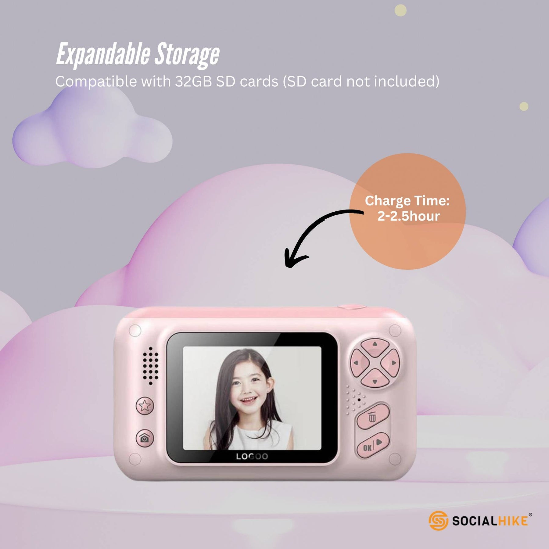 Premium Pink Kids 4MP HD Digital Selfie Camera with 2.4 Inch Screen