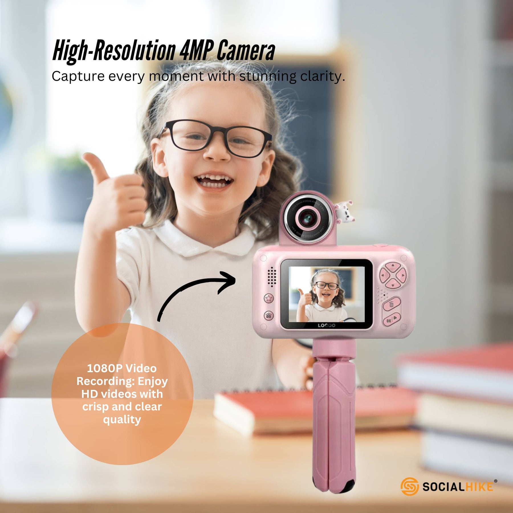 Premium Pink Kids 4MP HD Digital Selfie Camera with 2.4 Inch Screen