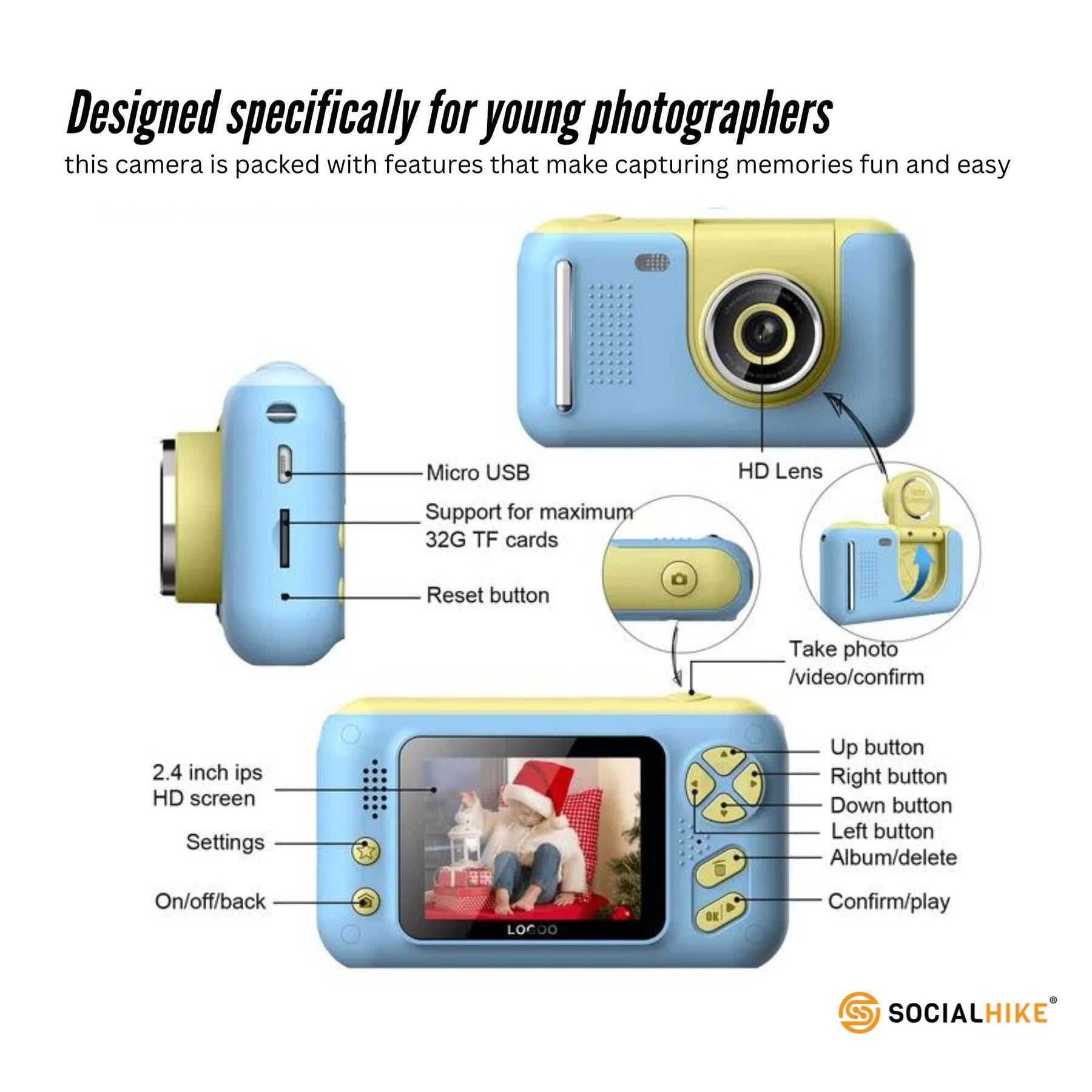 Premium Blue Kids 4MP HD Digital Selfie Camera with 2.4 Inch Screen