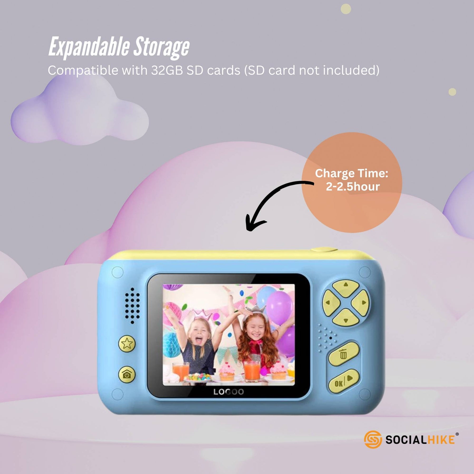 Premium Blue Kids 4MP HD Digital Selfie Camera with 2.4 Inch Screen