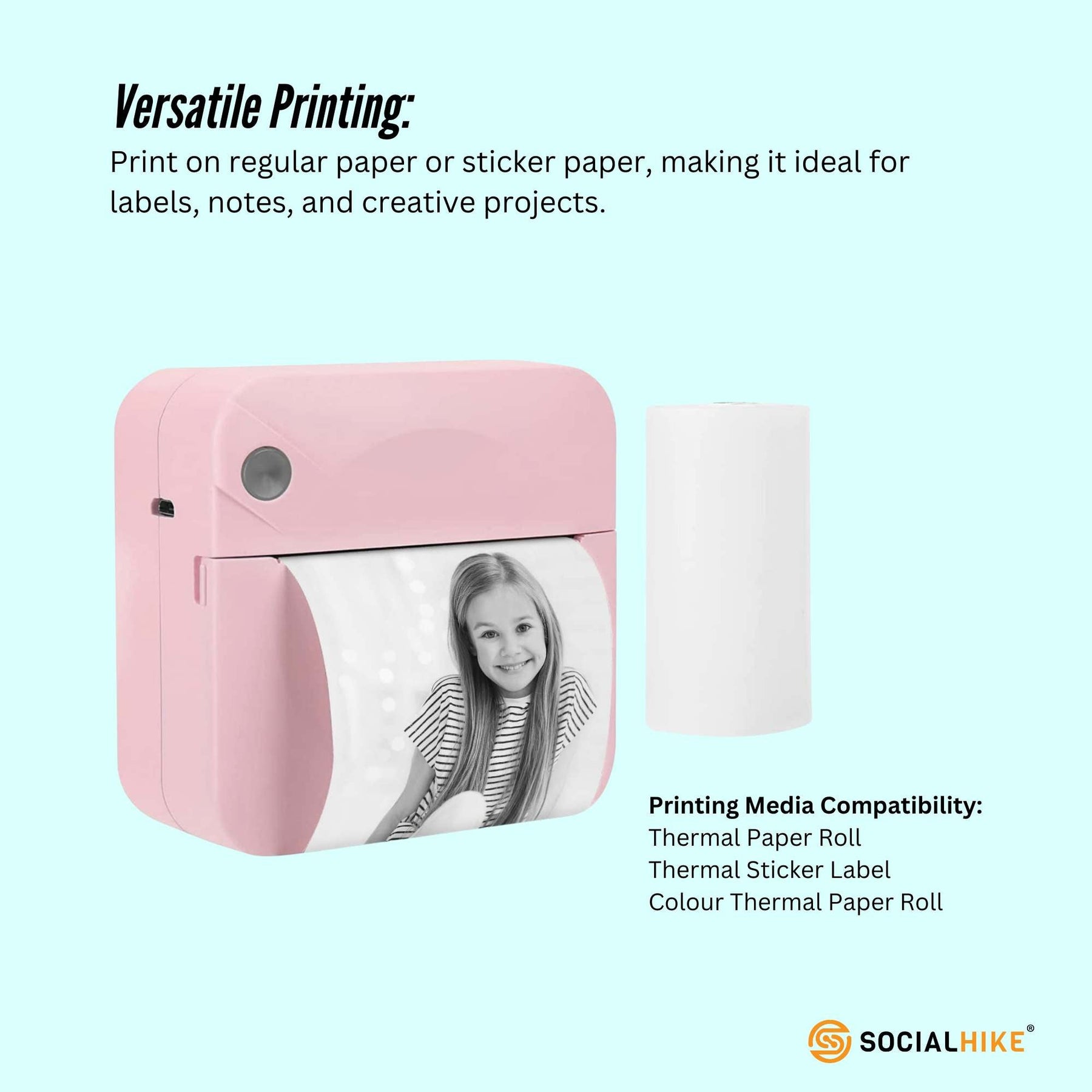 Social Hike Pink Portable Mini Thermal Printer