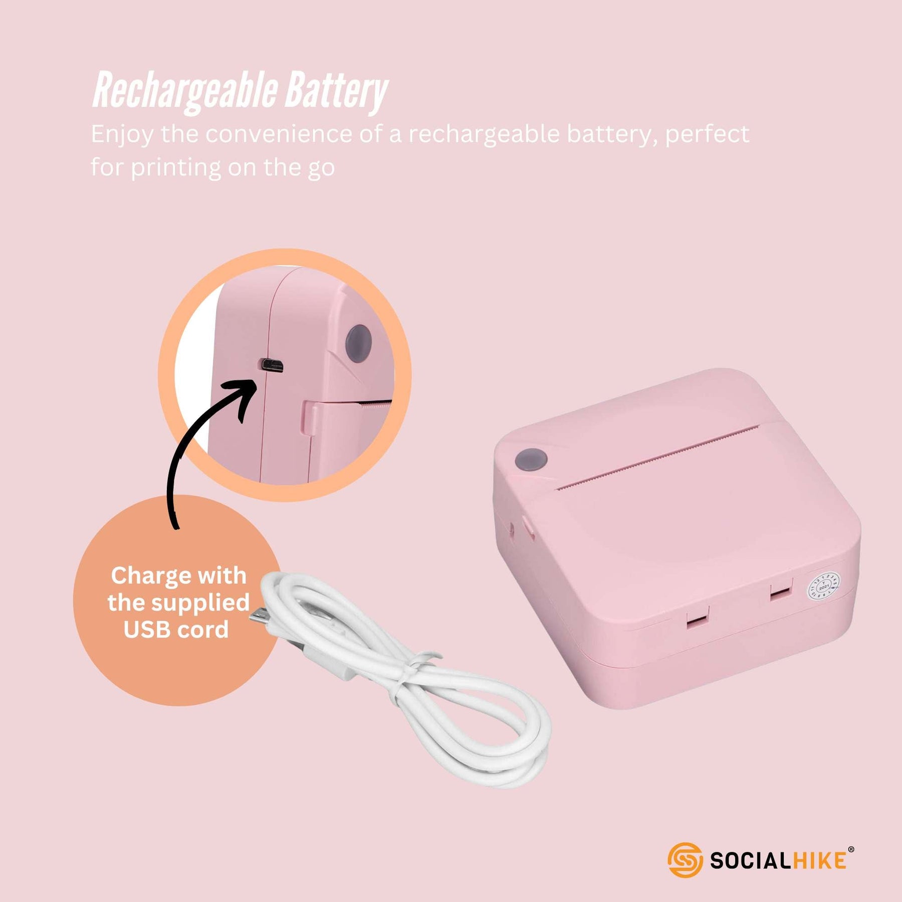 Social Hike Pink Portable Mini Thermal Printer