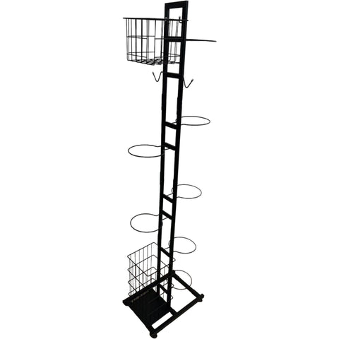 Premium 7-Tier Sports Equipment Storage Rack with Ball Holders - Black