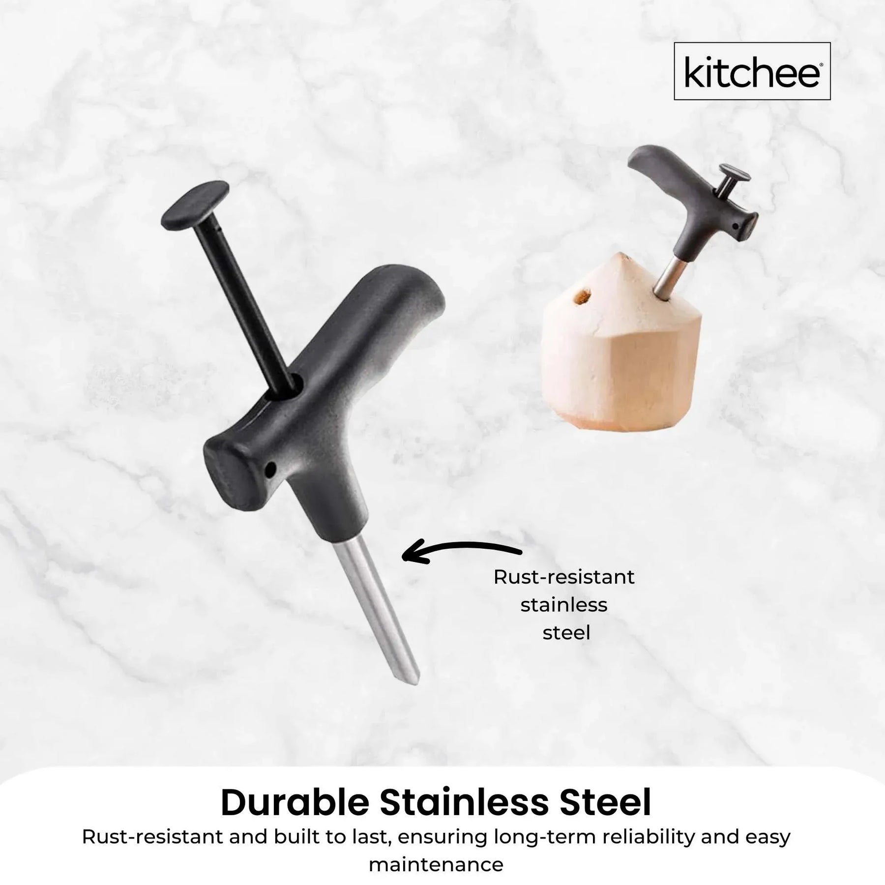 Kitchee Coconut Opener Tool - Stainless Steel, Compact 13cm x 9.5cm x 12.5cm