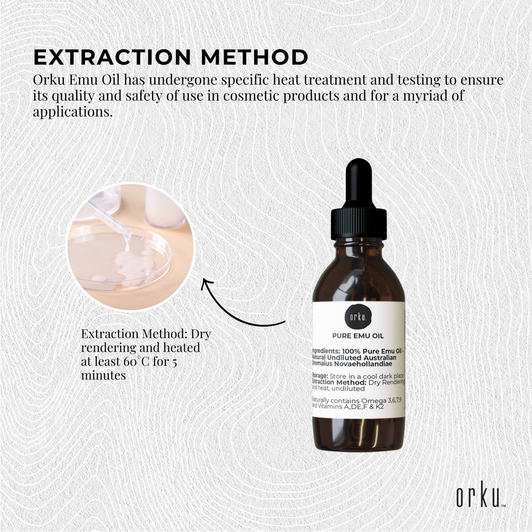 Orku 25ml Pure Emu Oil with Dropper - Undiluted Natural Dromaius Novaehollandiae - SuperSaverAU - view 2