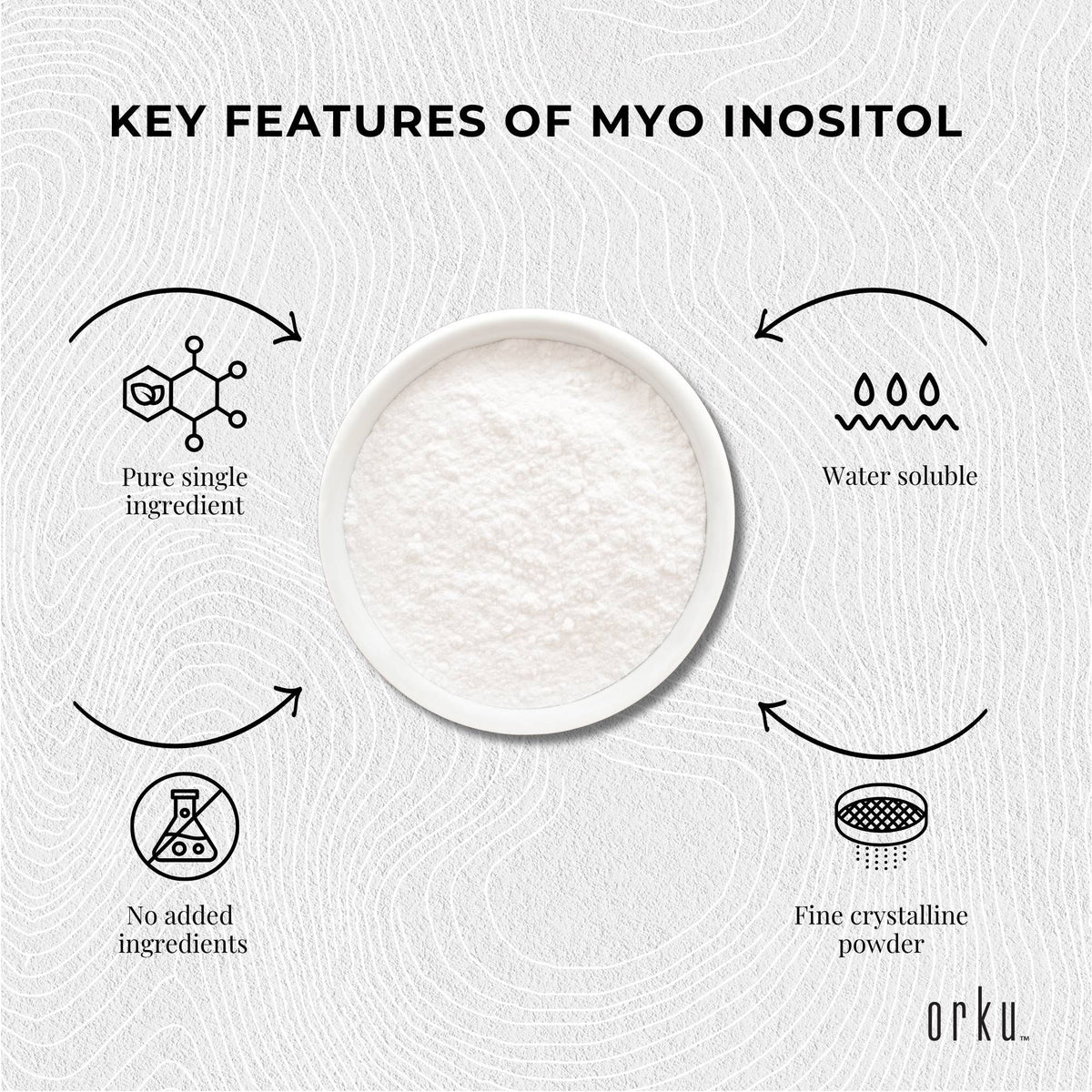 Orku Myo Inositol Powder 3.5Kg - USP Grade, Vegan, Gluten-Free, Unflavoured