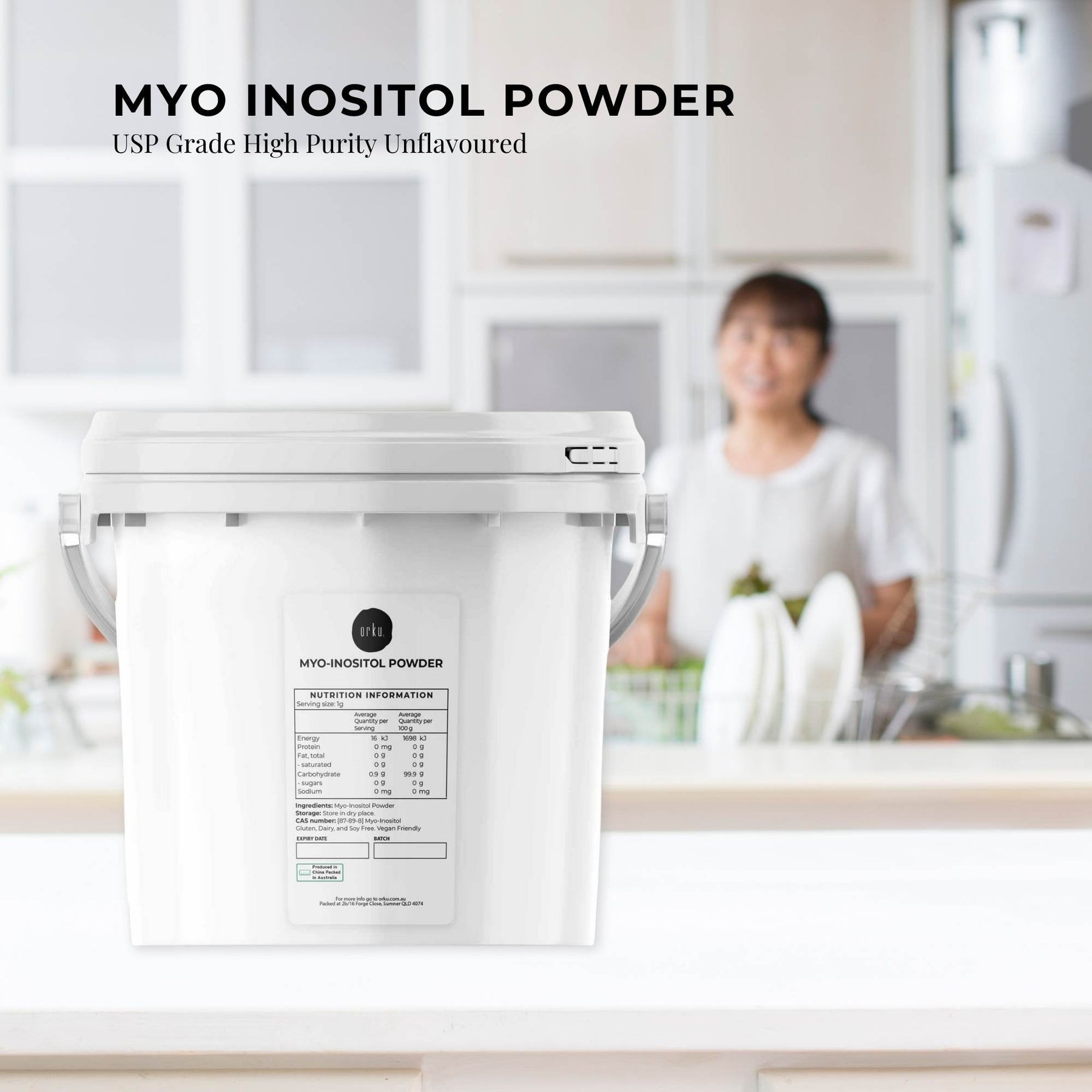Orku Myo Inositol Powder 3.5Kg - USP Grade, Vegan, Gluten-Free, Unflavoured - SuperSaverAU - view 2