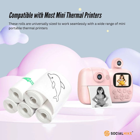 Social Hike 5 Pack Thermal Printer Sticker Rolls 57mm x 430mm - Ink-Free Printing