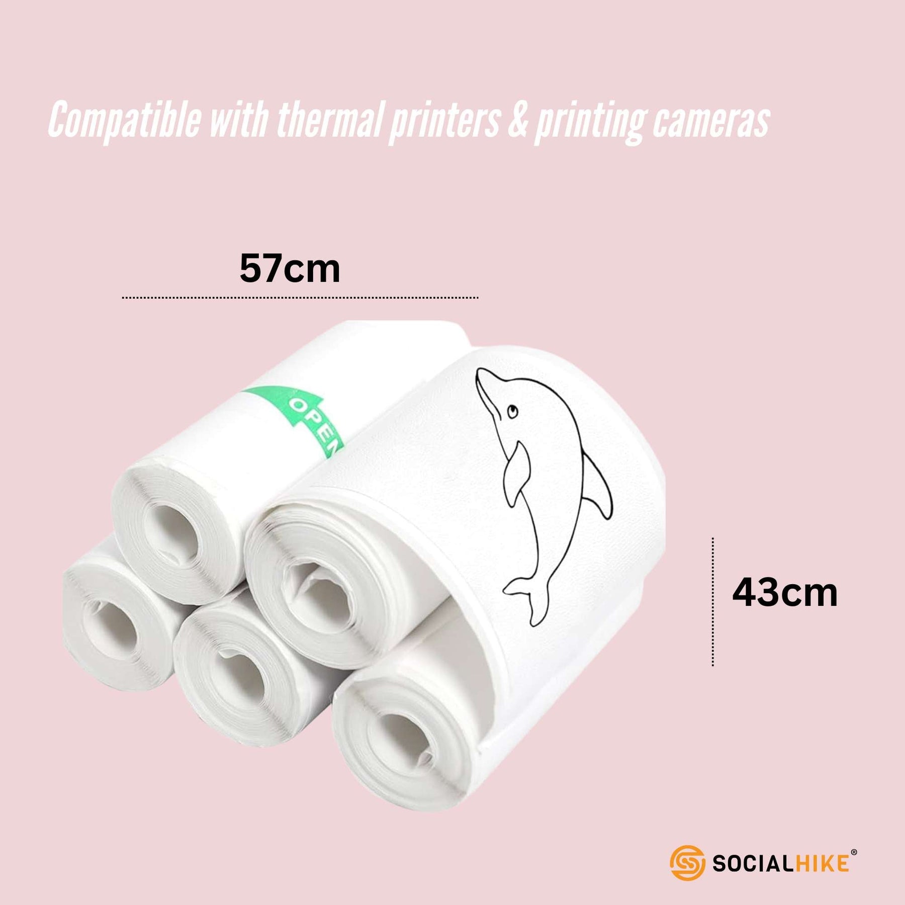 Social Hike 5 Pack Thermal Printer Sticker Rolls 57mm x 430mm - Ink-Free Printing - SuperSaverAU - view 5