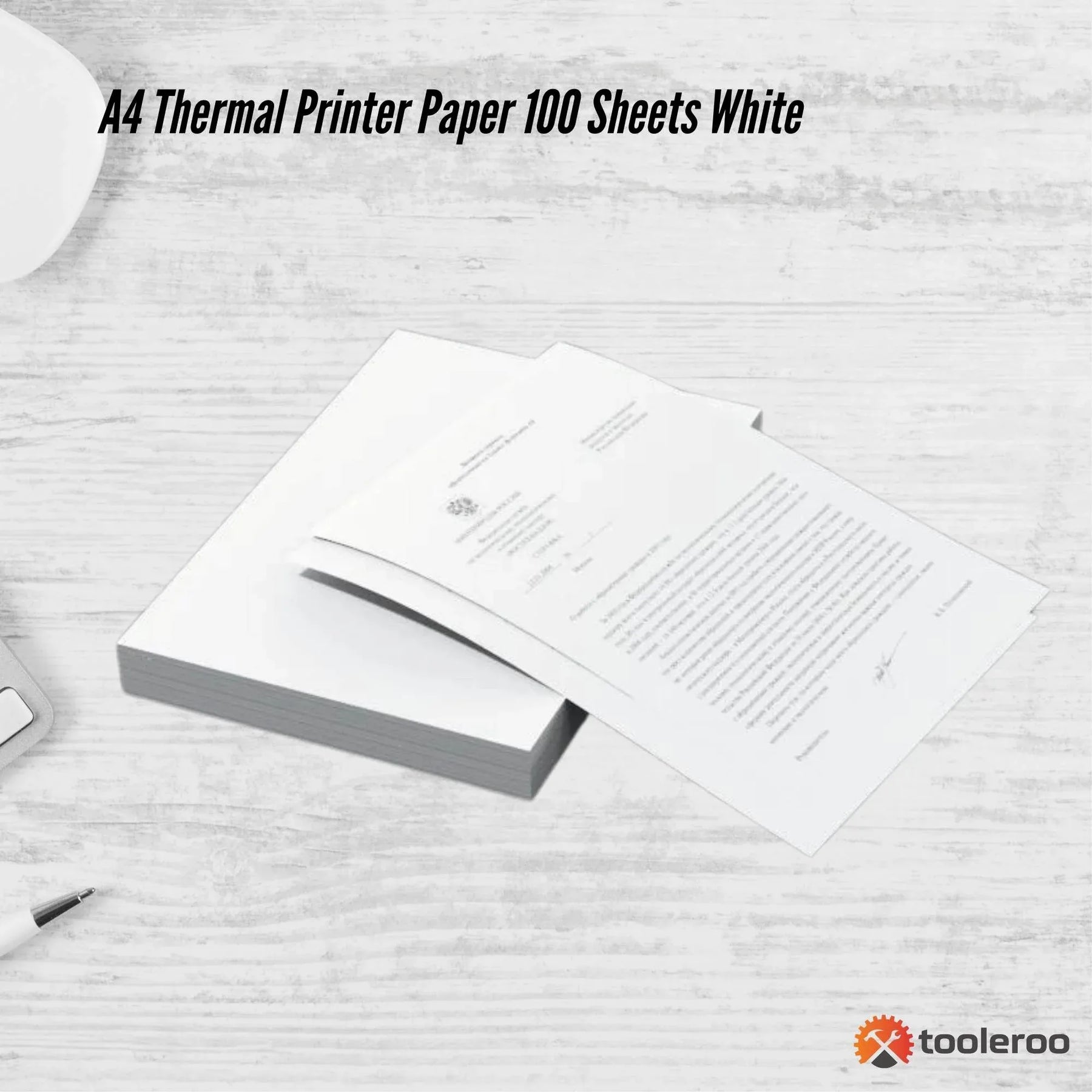 Tooleroo A4 Thermal Printer Paper 100 Sheets - Eco-Friendly, Waterproof, BPA-Free