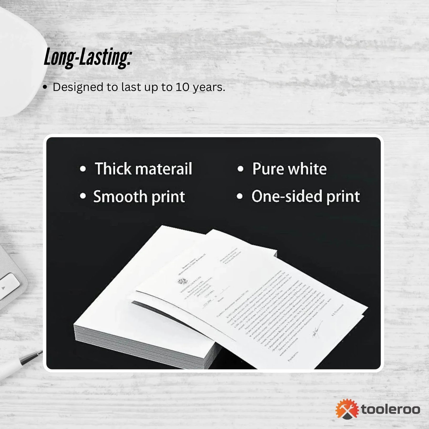 Tooleroo A4 Thermal Printer Paper 100 Sheets - Eco-Friendly, Waterproof, BPA-Free