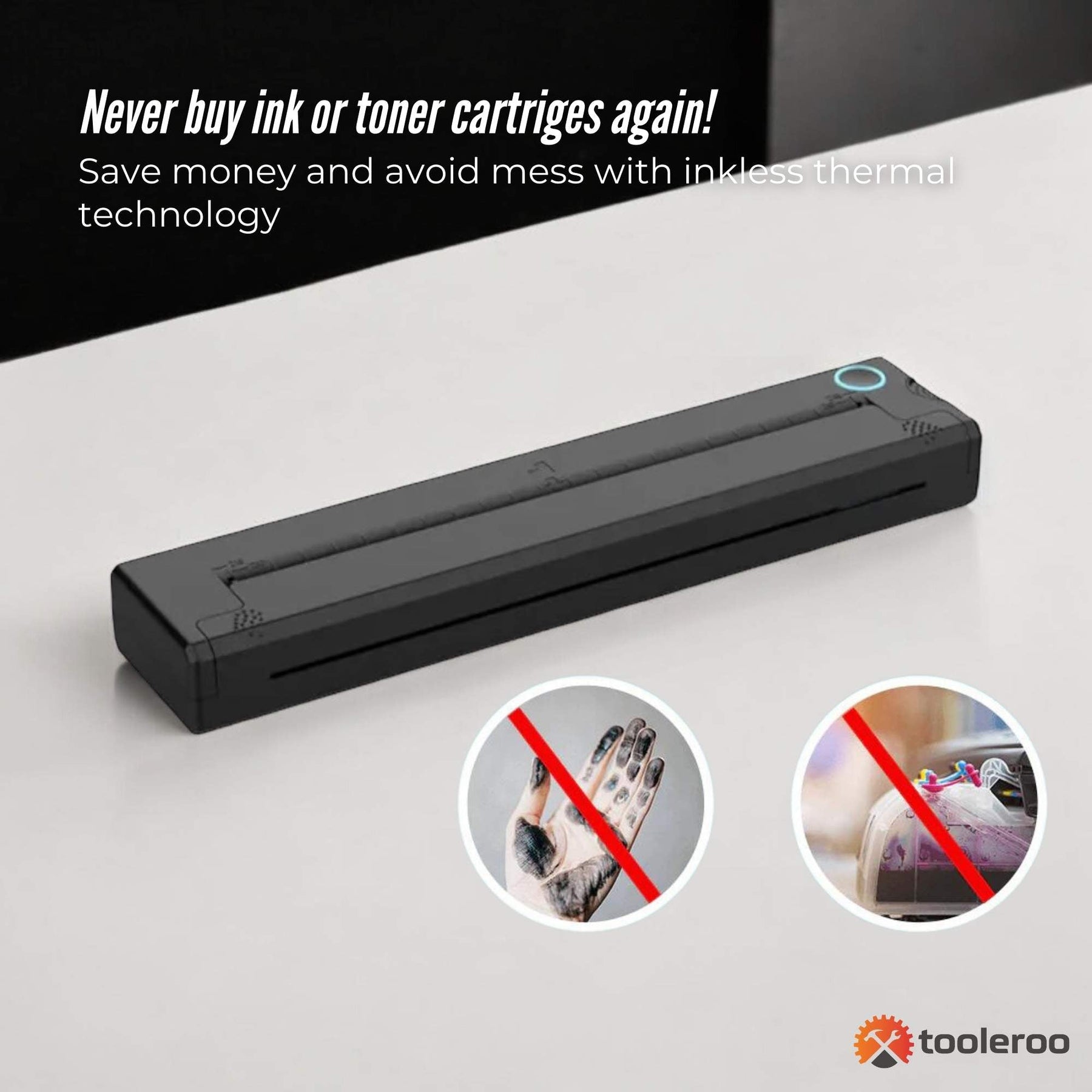 Tooleroo Portable A4 Thermal Printer Black + Paper Kit - Wireless and Inkless - SuperSaverAU - view 3