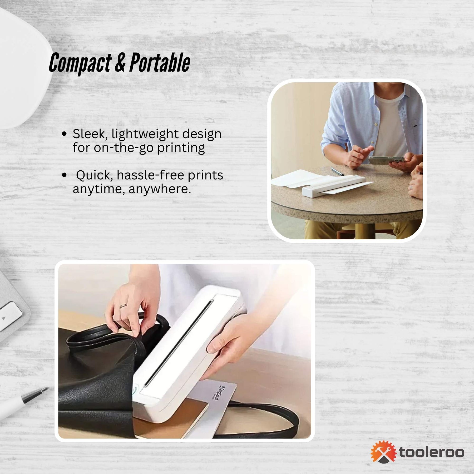 Tooleroo Portable A4 Thermal Printer with Paper Kit - White
