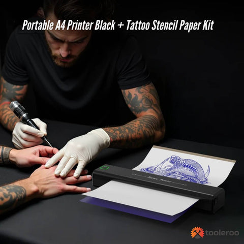 Tooleroo Portable A4 Thermal Printer Black + Tattoo Stencil Paper - Wireless - SuperSaverAU - view 2