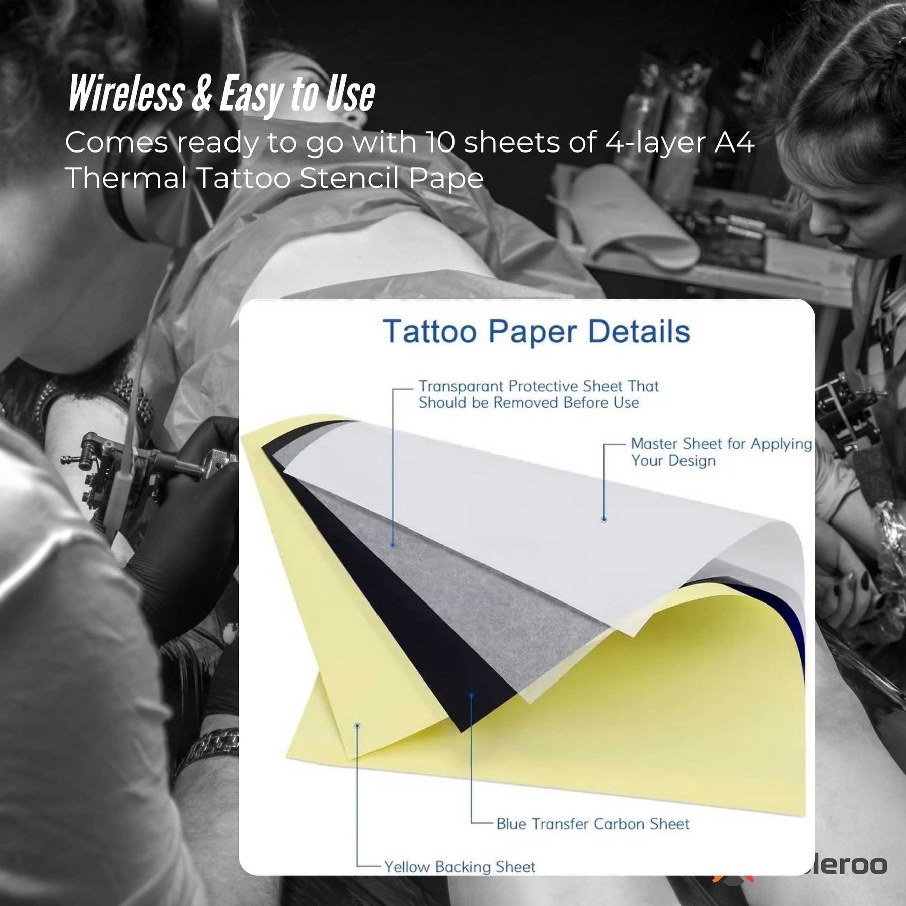 Tooleroo Portable A4 Thermal Printer Black + Tattoo Stencil Paper - Wireless - SuperSaverAU - view 4