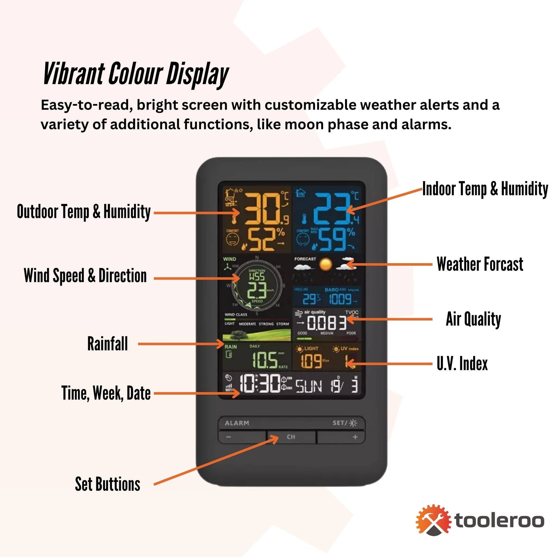 Tooleroo Weather Station 7-in-1 Professional Home Forecast Outdoor Sensor - SuperSaverAU - view 5