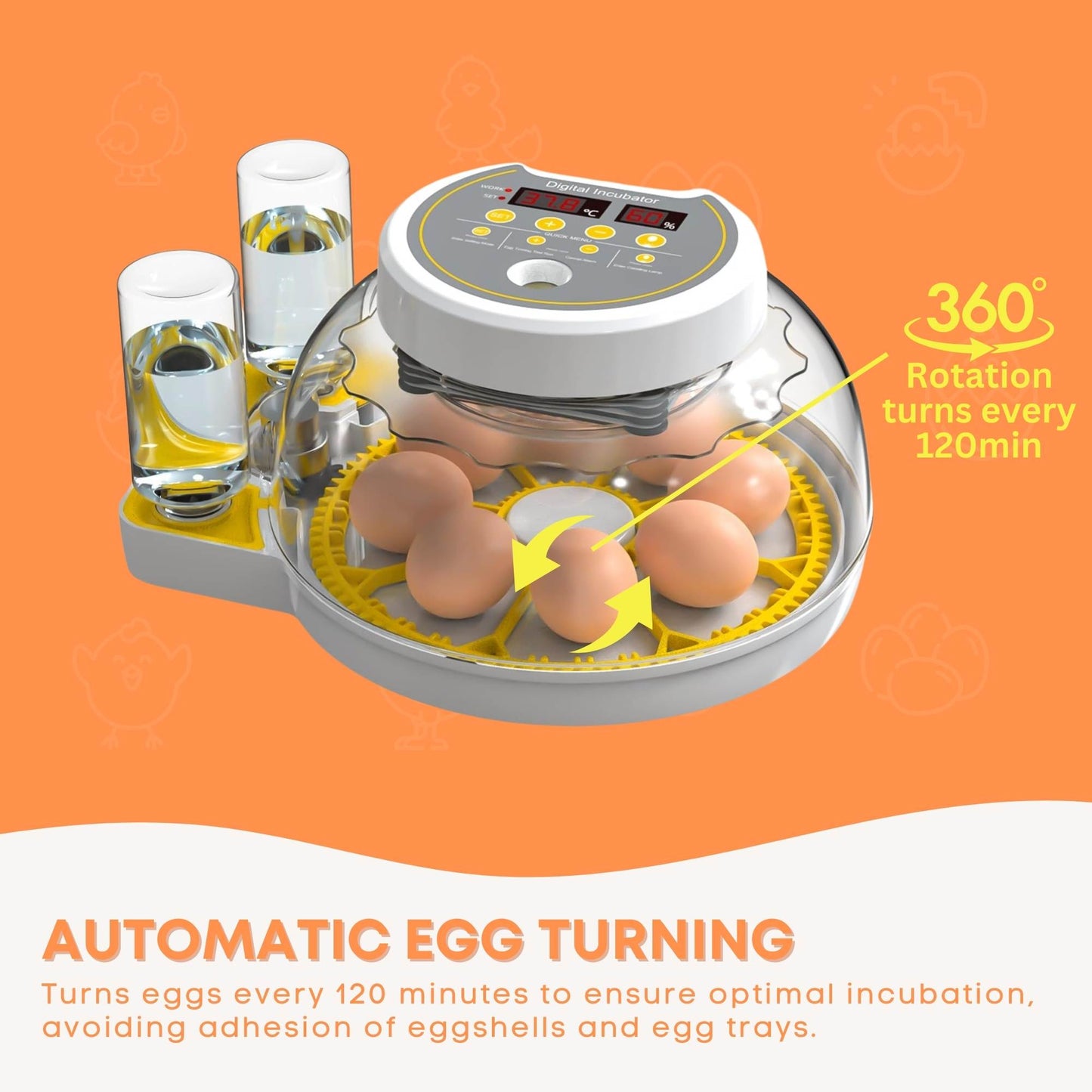 Automatic 8/18 Egg Incubator - Electric Turning, Dual Power Supply, Humidity Control
