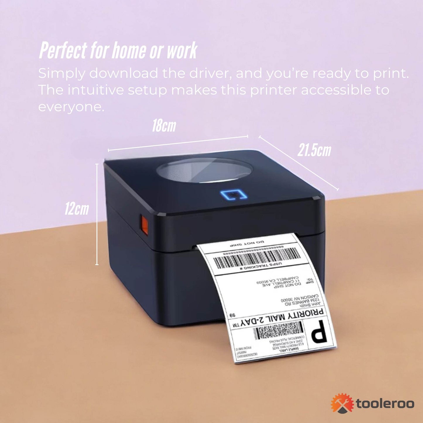 Tooleroo Bluetooth Thermal Label Printer - USB POS Receipt Shipping Printing