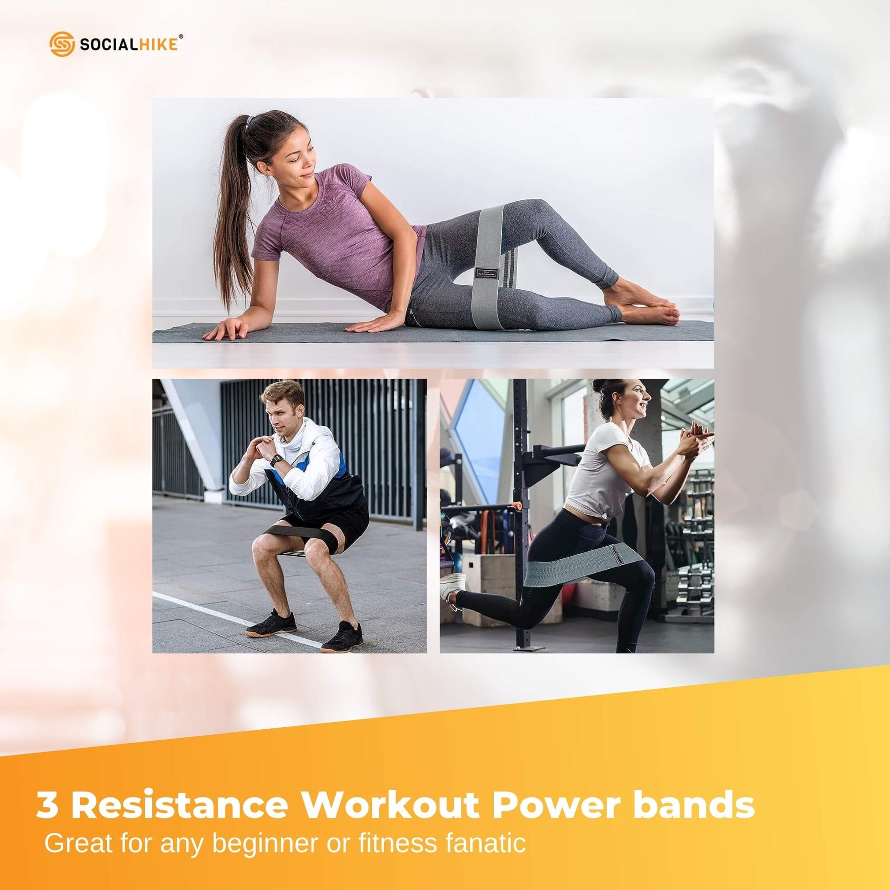 3x Resistance Exercise Hip Bands Set - Stretch Glute Booty Workout Power Loops - SuperSaverAU - view 3