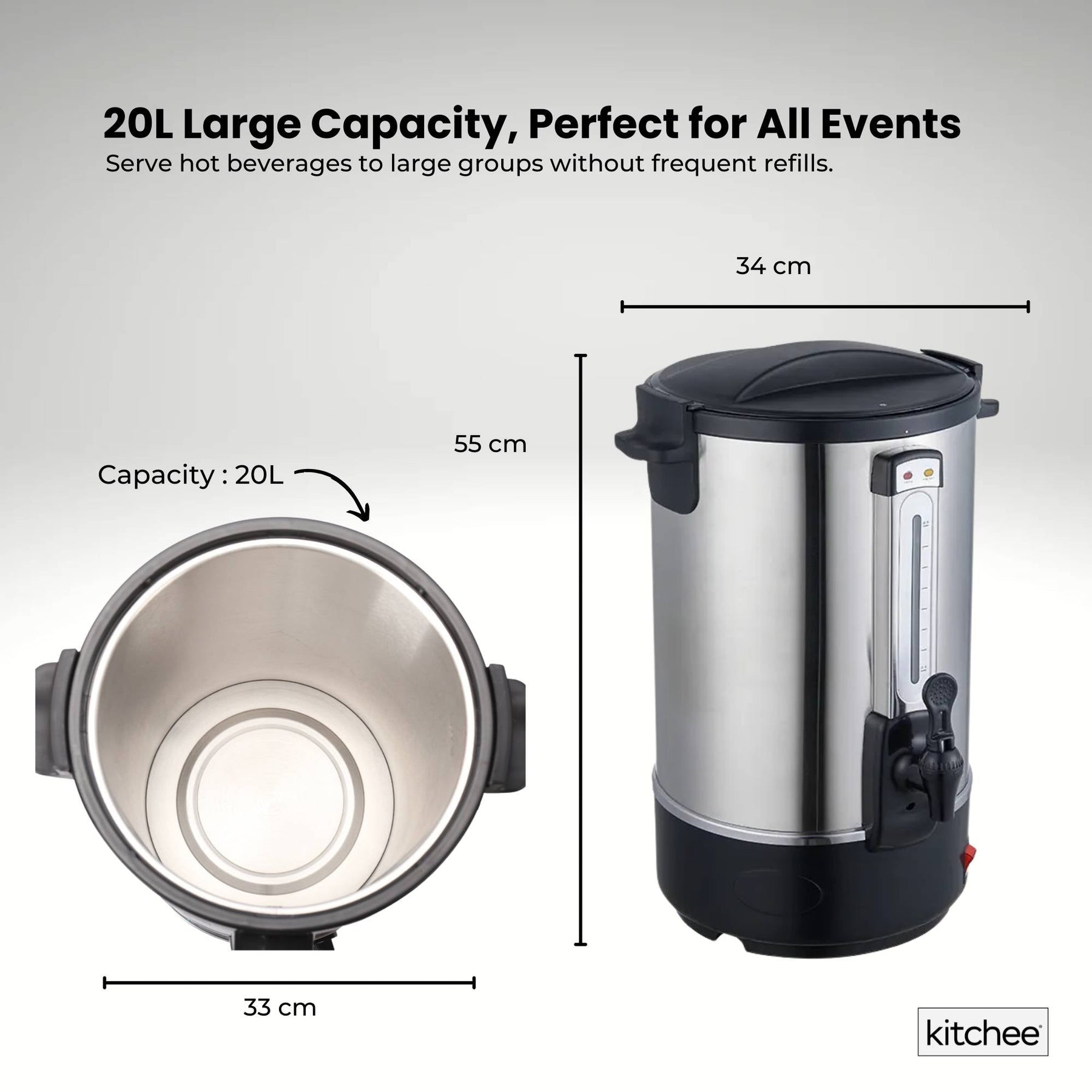 Kitchee 20L Stainless Steel Electric Water Boiler Urn - Automatic Temp Control - SuperSaverAU - view 3