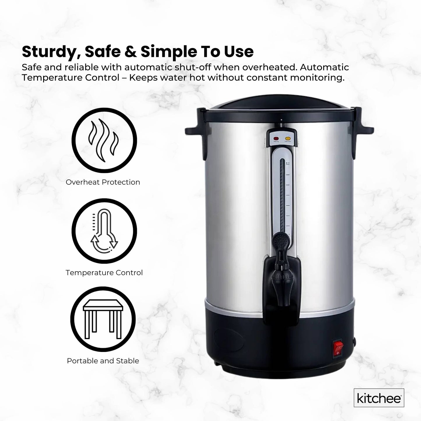 Kitchee 20L Stainless Steel Electric Water Boiler Urn - Automatic Temp Control