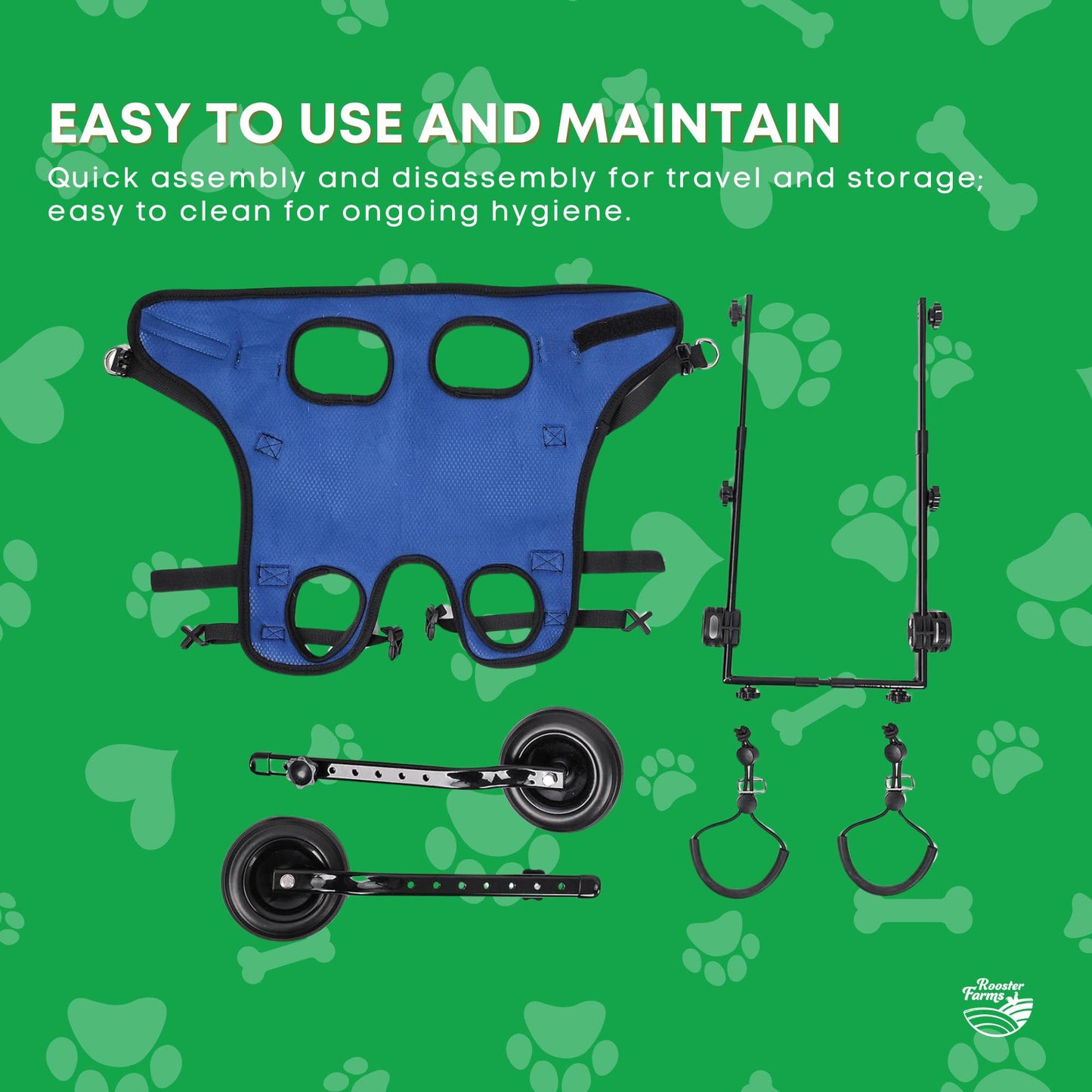 Rooster Farms Dog Wheelchair Small Harness - Adjustable, Lightweight, Durable